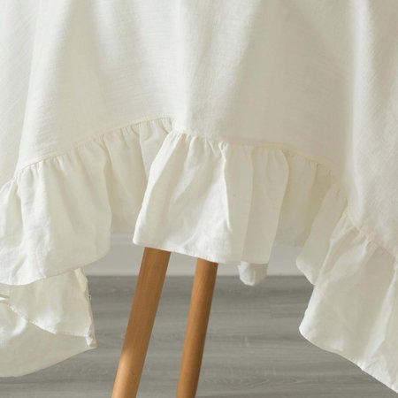 Deerlux 100% Pure Linen Washable Tablecloth with Ruffle Trim, 52 x 70 Rectangle White QI003988.5270.WT